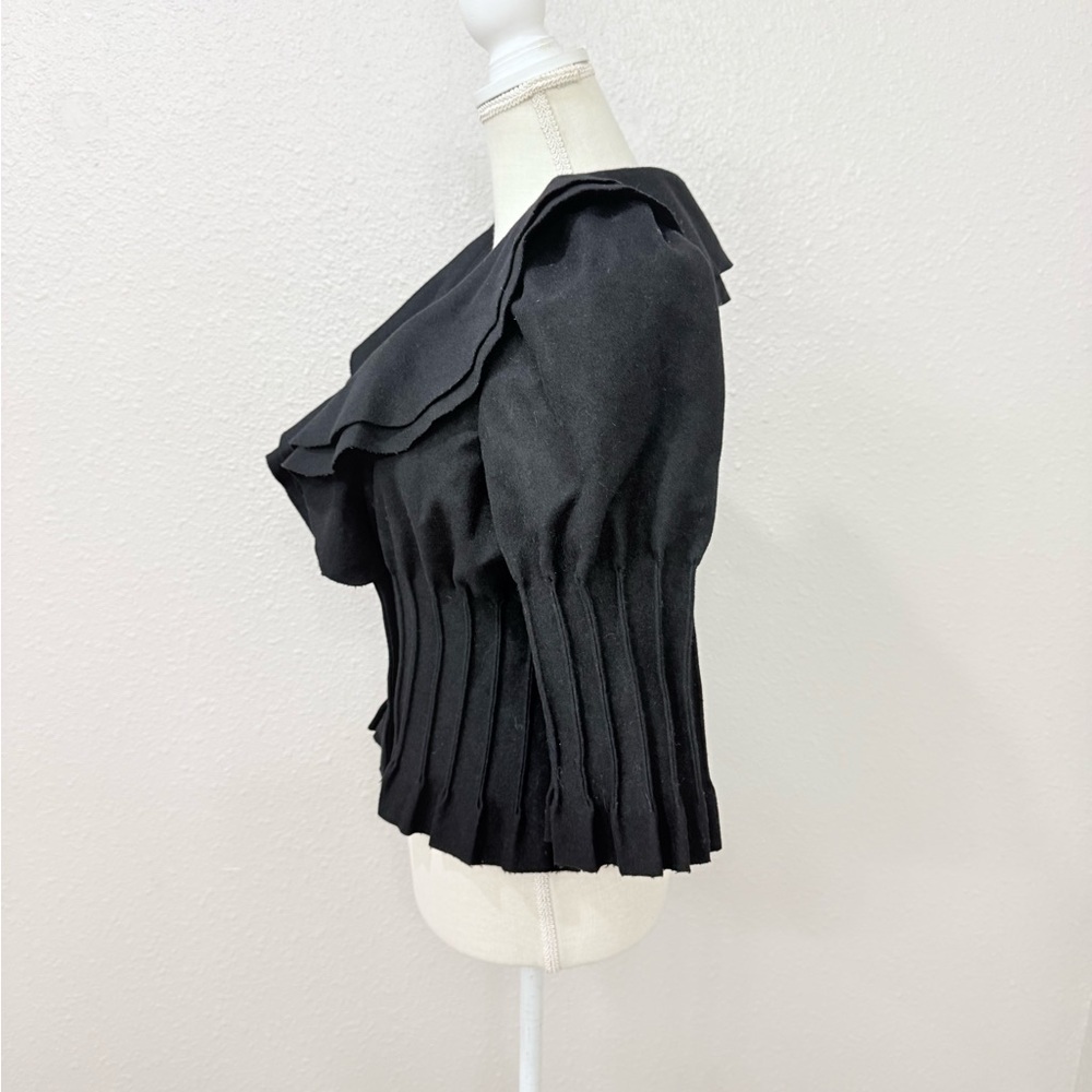 Vintage Arden B Black Wool Corset Jacket Victorian Romantic Pleated Ruffle Top - Picture 5 of 9